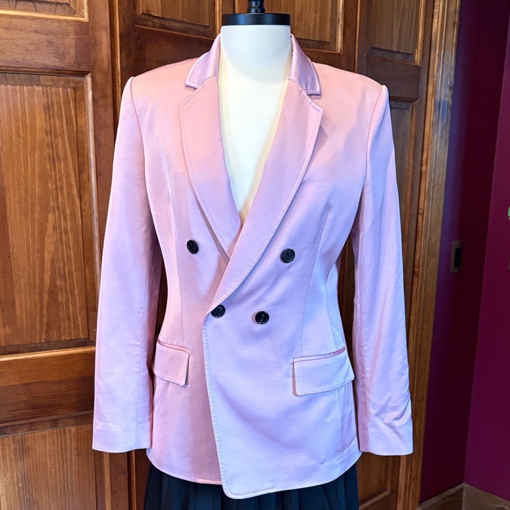 ALC Womens Satin Double Breasted Pocketed Notched Collar Blazer Pink Size 8
